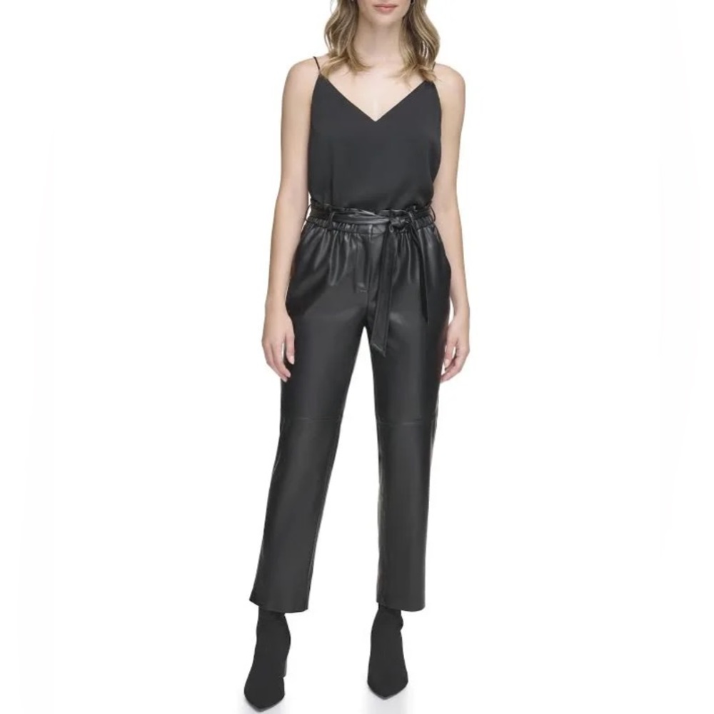 Calvin Klein Tie-Waist Faux-Leather Pants In Black Women's Size Medium
